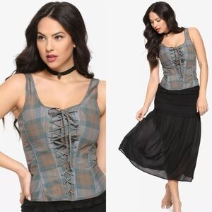 Outlander Tartan Lace-Up Corset Hot Topic Exclusive, Tan/Green/Blue, Size MD
